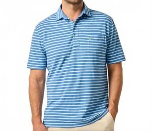 NEW JOHNNIE-O original matthis stripe short sleeve polo in deep ocean